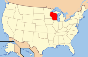 Map of the United States with Wisconsin highlighted