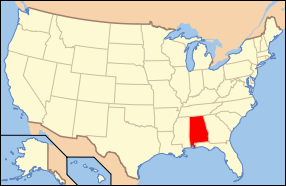 Map of the United States with Alabama highlighted